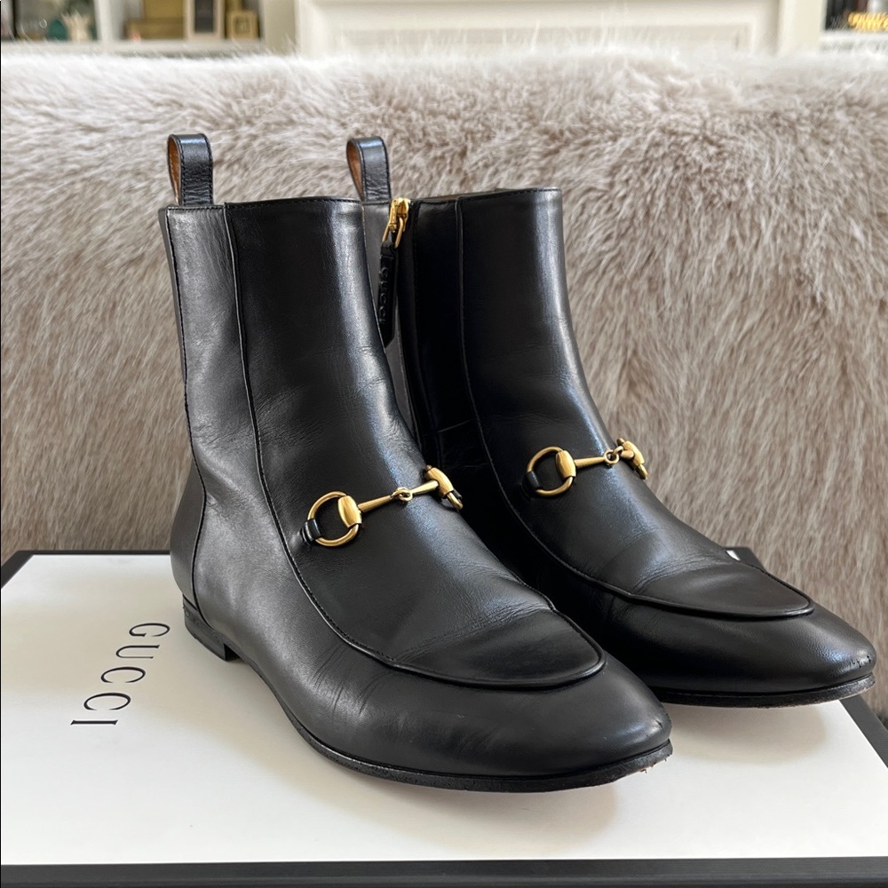 Gucci Black Ankle Boots with Gold Accents